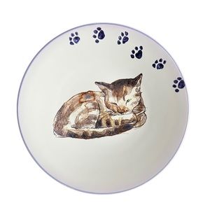Casamoda Paw Prints Dessert Salad Ceramic Sleepy Cat Kitten Cute Plate EUC 8.25"